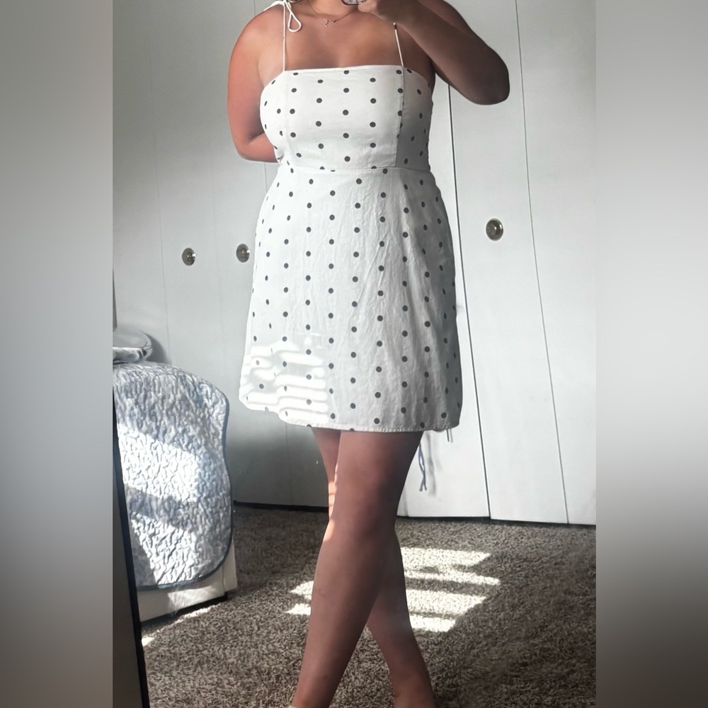 Old Navy Strapless Cream Dress with Black Polka Dots